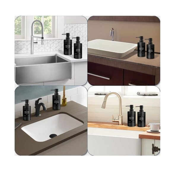 Glass Soap Dispenser Set 2 Pack for Bathroom or Kitchen, 6 Waterproof Tabs with - Picture 4 of 8